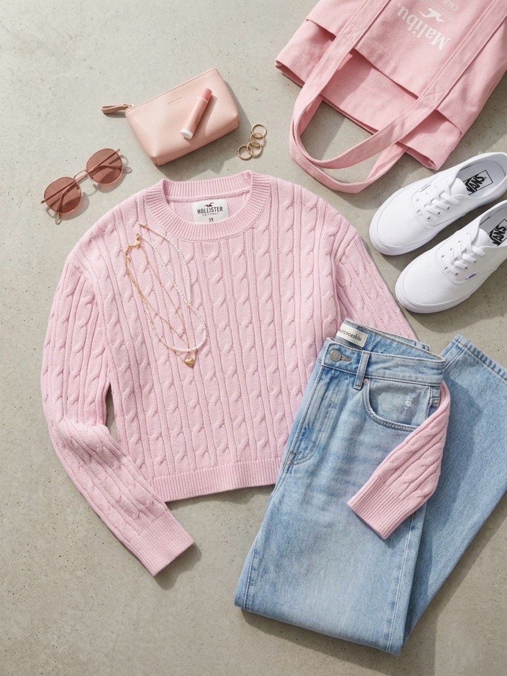 Hollister Pastel Pink Cable Knit Crew Neck Sweater - Juniors Size XS